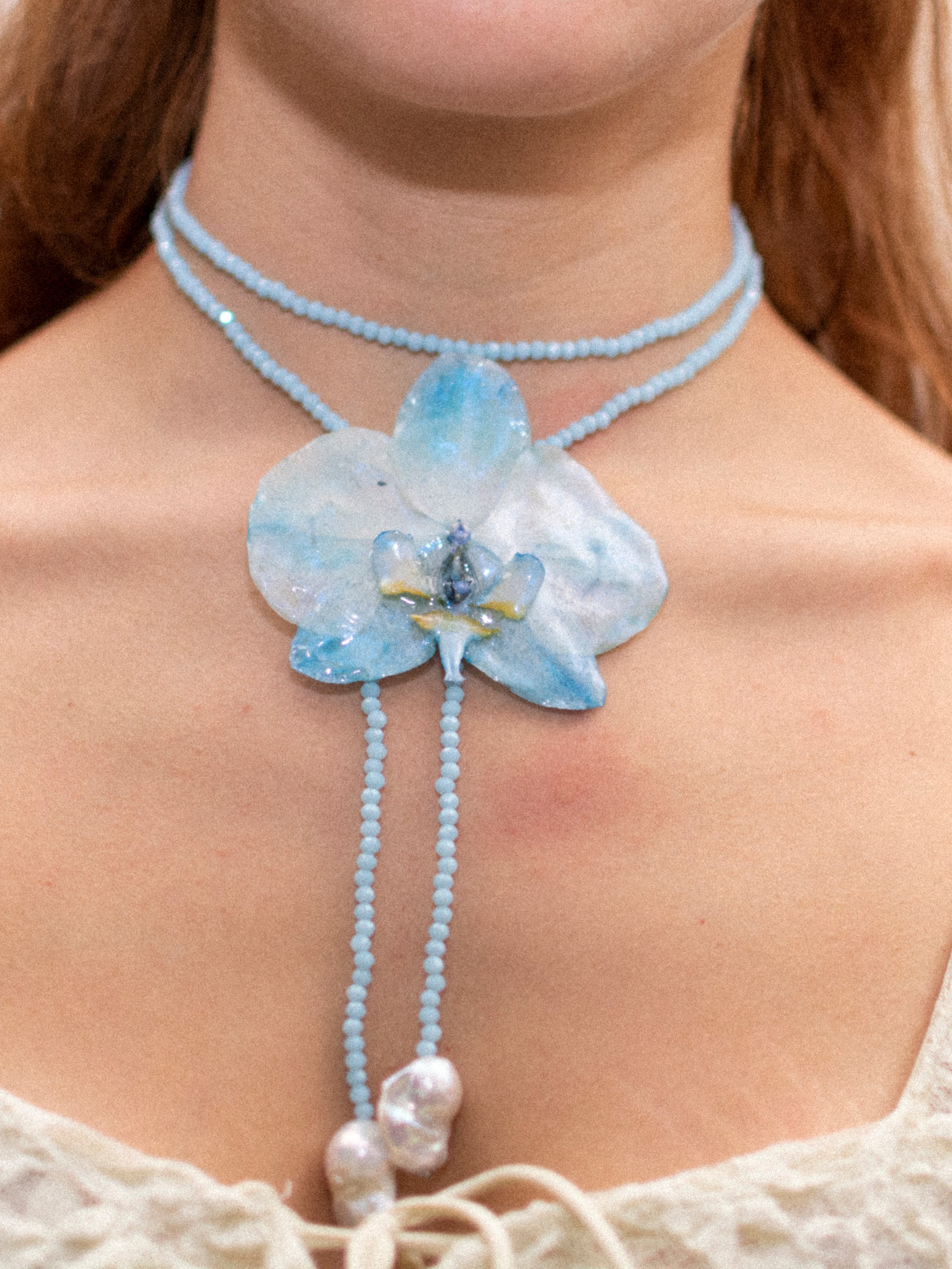 Blue orchid necklace