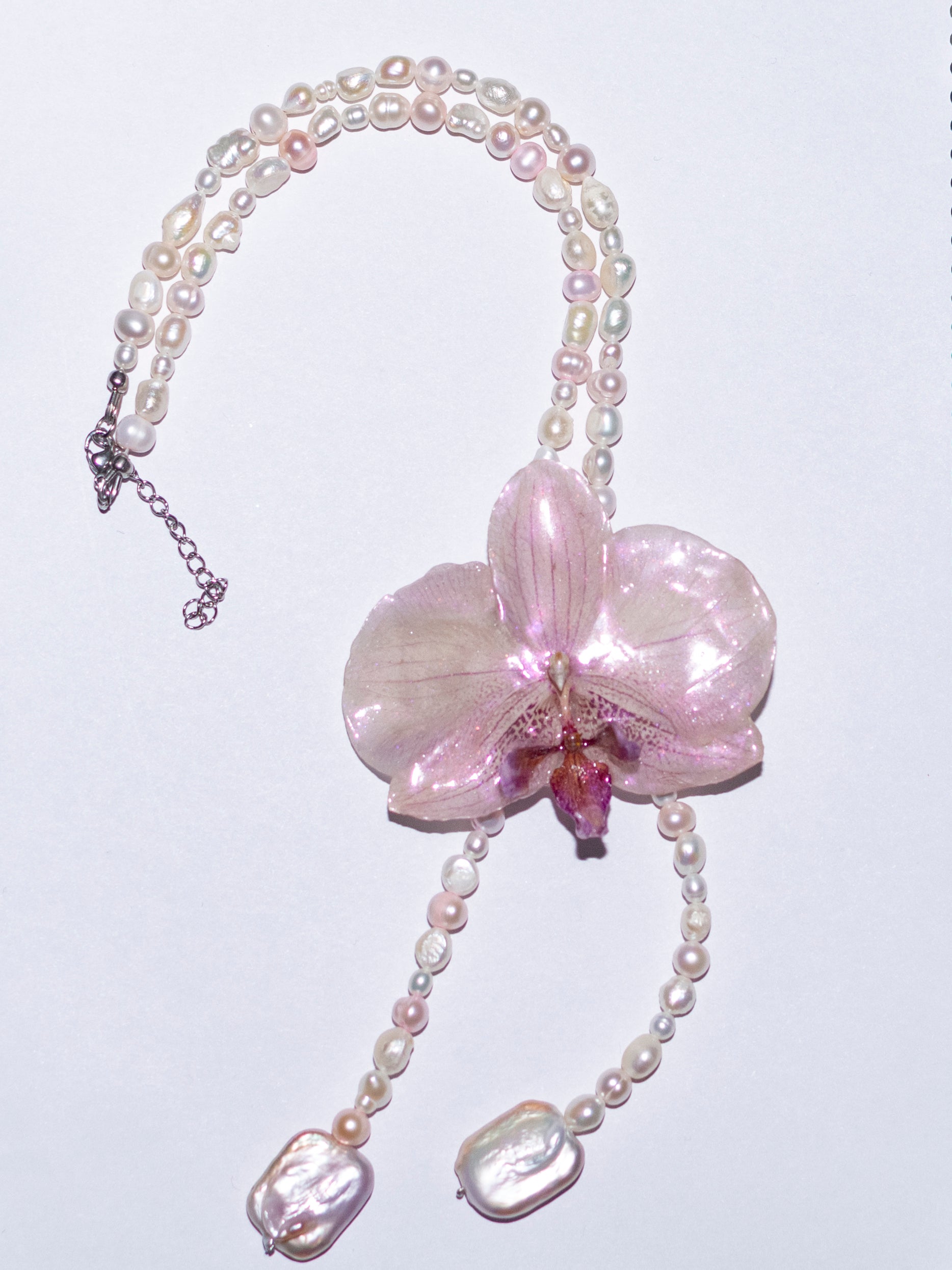 Pink orchid necklace
