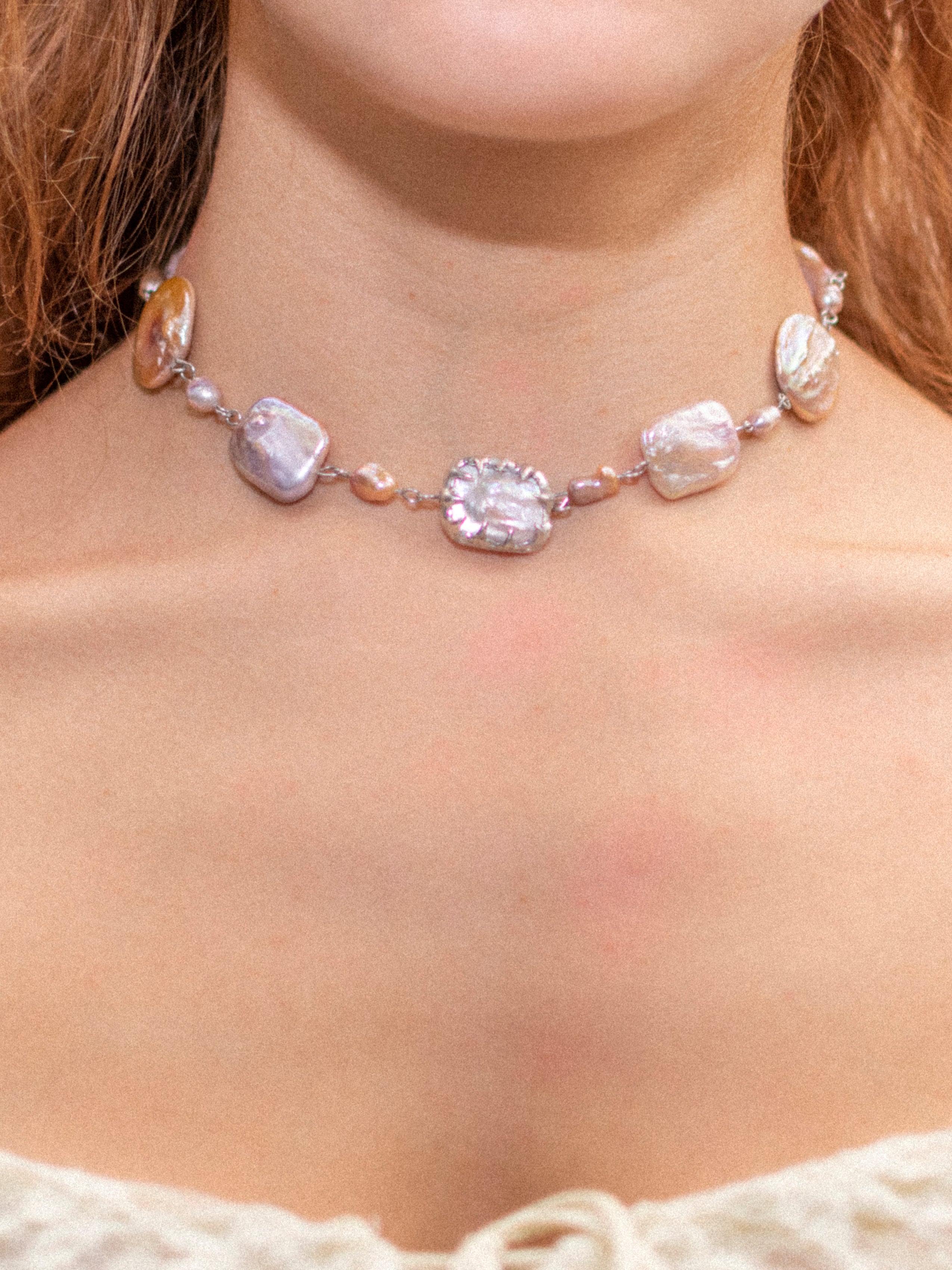 Pink baroque pearl necklace