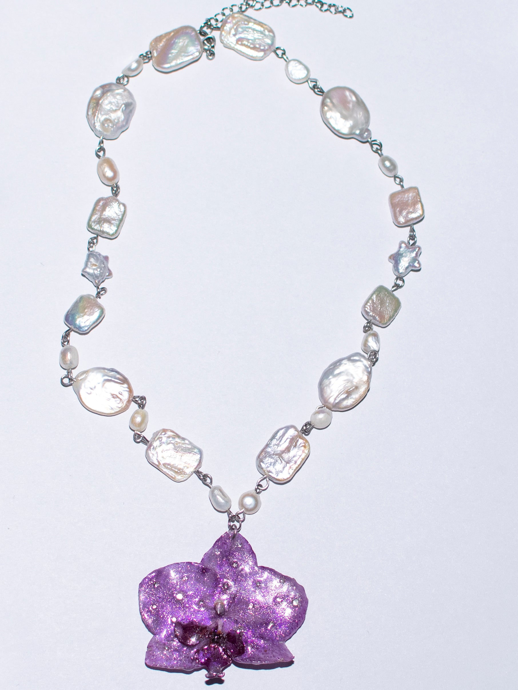 Purple orchid pearl necklace