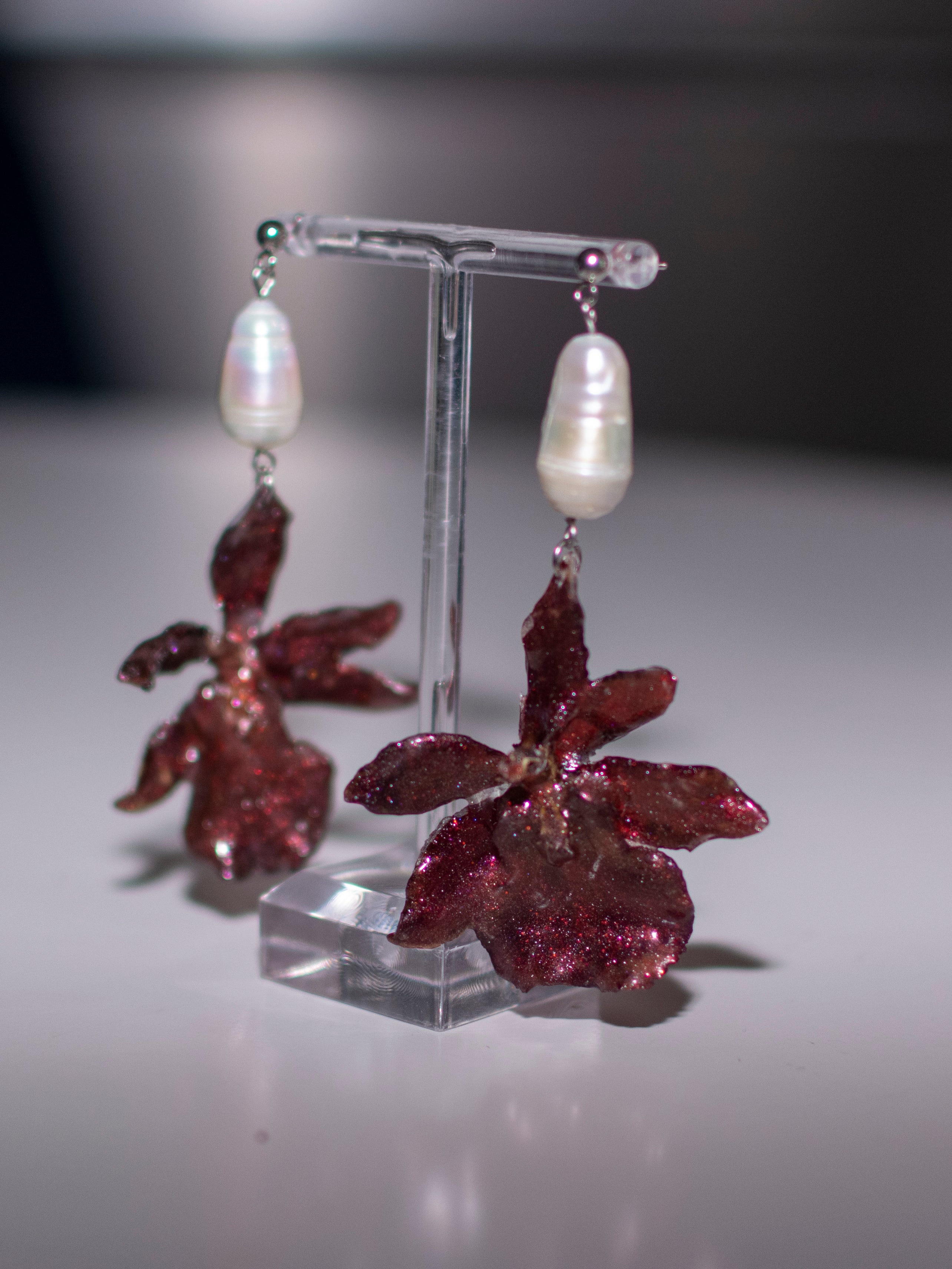 Red exotic orchid earrings